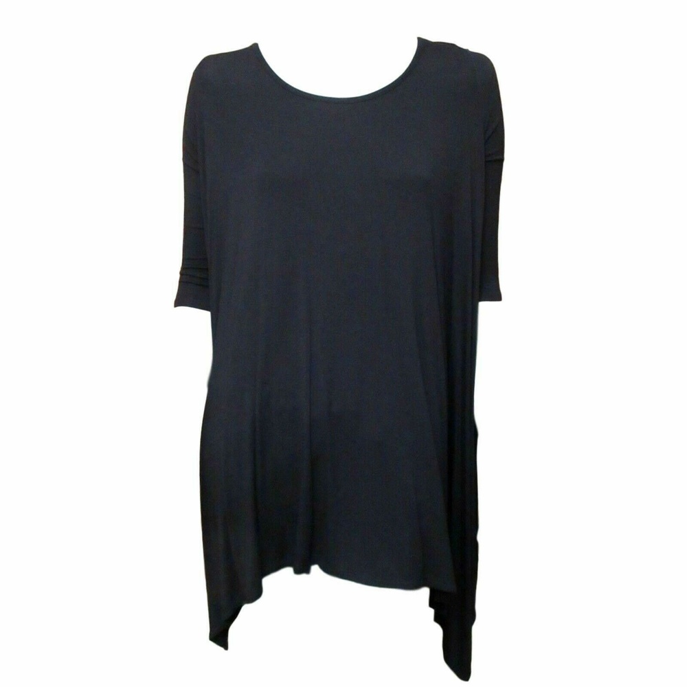 Bo Bel Womens Shirt Dress Asymmetric Black Short Sleeve Mini Solid S